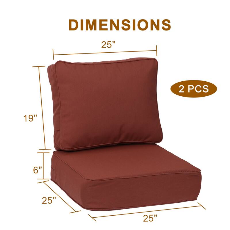 Aoodor 25x25x6 Inch Outdoor Patio Chair Cushions Set, Weather-Resistant Sunbrella Fabric Outdoor Cushion, Set of 2 - 25"x25"