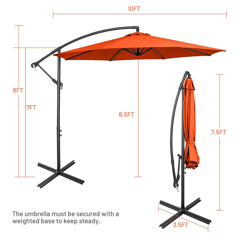 Costway 10 FT Patio Offset Umbrella w/8 Ribs Cross Base Tilt