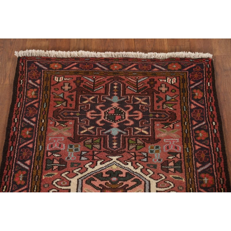 Tribal Geometric Gharajeh Persian Runner Rug Handmade Wool Carpet - 2'5" x 9'7"