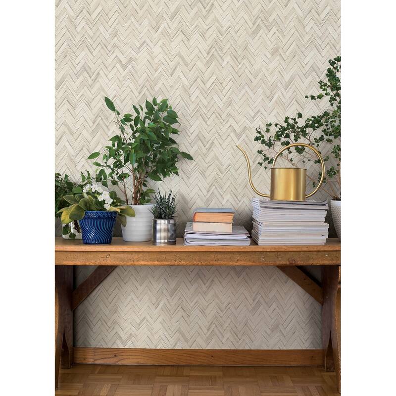 A-Street Prints Ellery Beige Herringbone Wallpaper