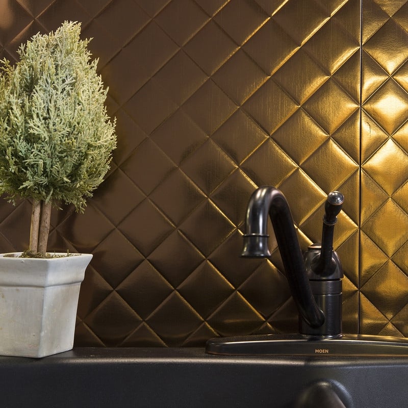 Fasade Quilted Decorative Vinyl 18in x 24in Backsplash Panel in Oil-Rubbed Bronze