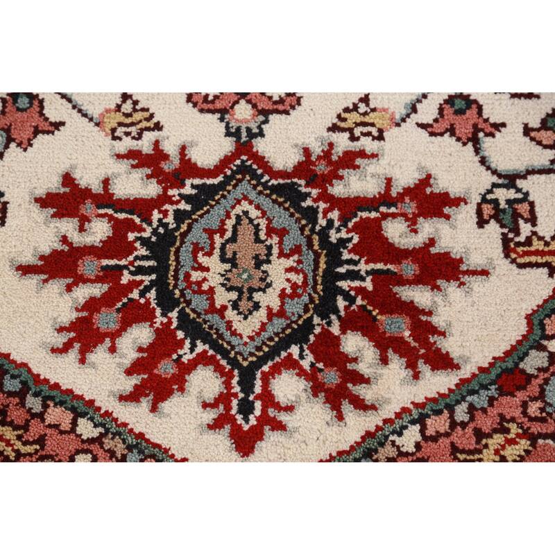 Hand Knotted Oriental 100% Wool Carpet Traditional Medallion Beige & Ivories Heriz (serapi) Area Rug - 10' 1'' X 7' 11''