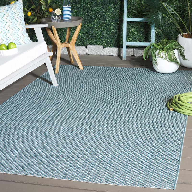 SAFAVIEH Courtyard Begajeta Indoor/Outdoor Waterproof Patio Backyard Rug. - 6'7" x 9'6" - Aqua/Grey
