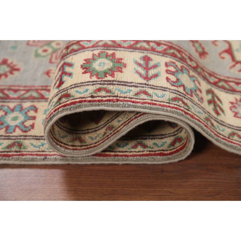 Hand Knotted Oriental 100% Wool Carpet Traditional Geometric Greys & Charcoal Kazak Area Rug - 6' 0'' X 2' 9''