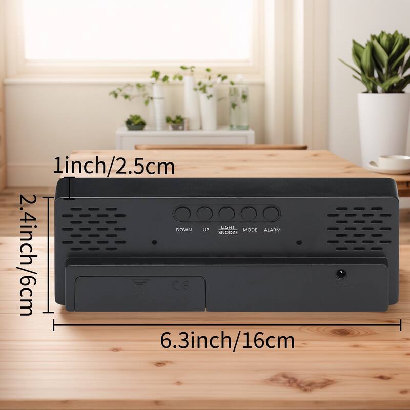Small Digital Alarm Clock Bedroom Big Numbers Display, Temperature, Adjustable Dimmable 12/24 H Deep Sleepers 6.3x2.4x1 Inch