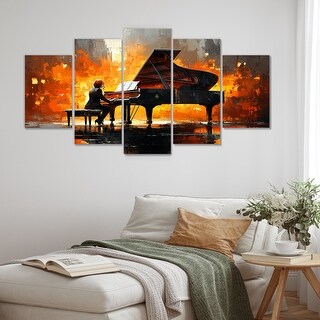 Designart - Orange Black Pianist On Stage Performance I - Music Piano ...