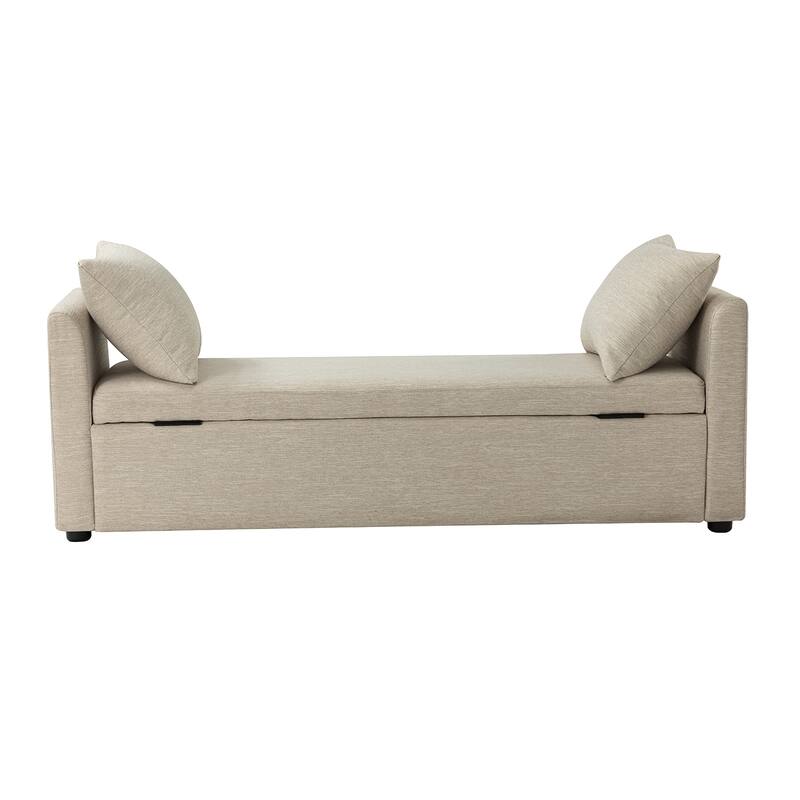 Franco Modern Upholstered Storage Bench with Two Throw Pillows and Thick Padded Cushion