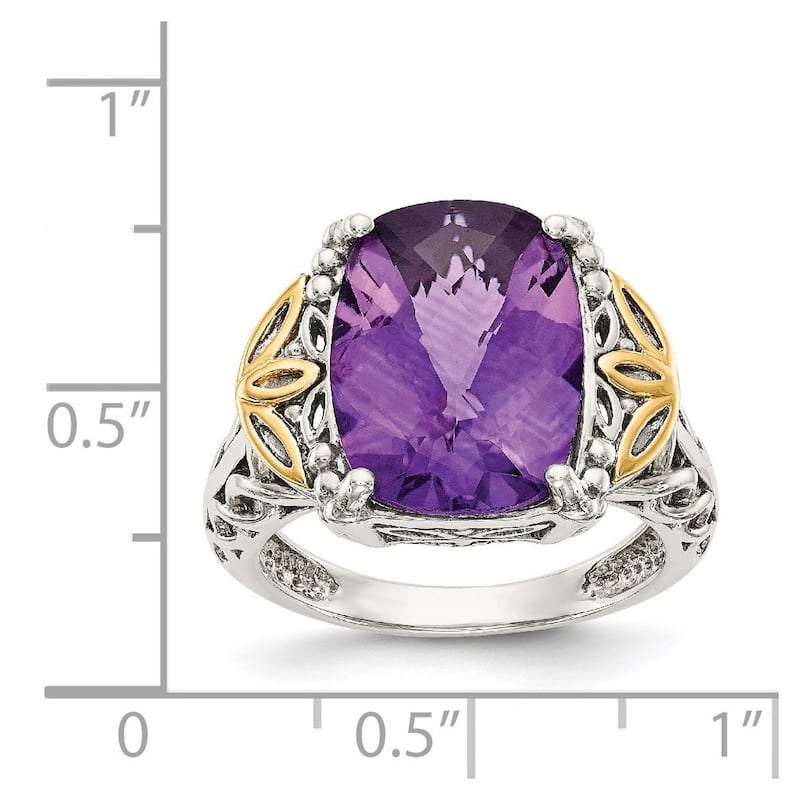 Curata 925 Sterling Silver Polished Prong set With 14k Amethyst Ring