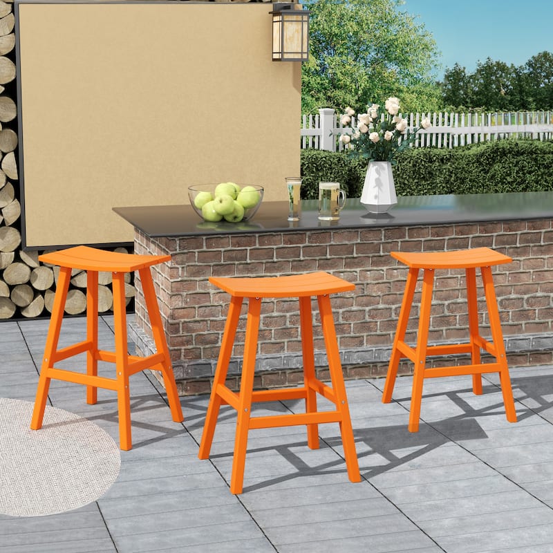 Laguna Hdpe All Weather Outdoor Patio 29" Saddle Seat Bar Stool (Set Of 3)