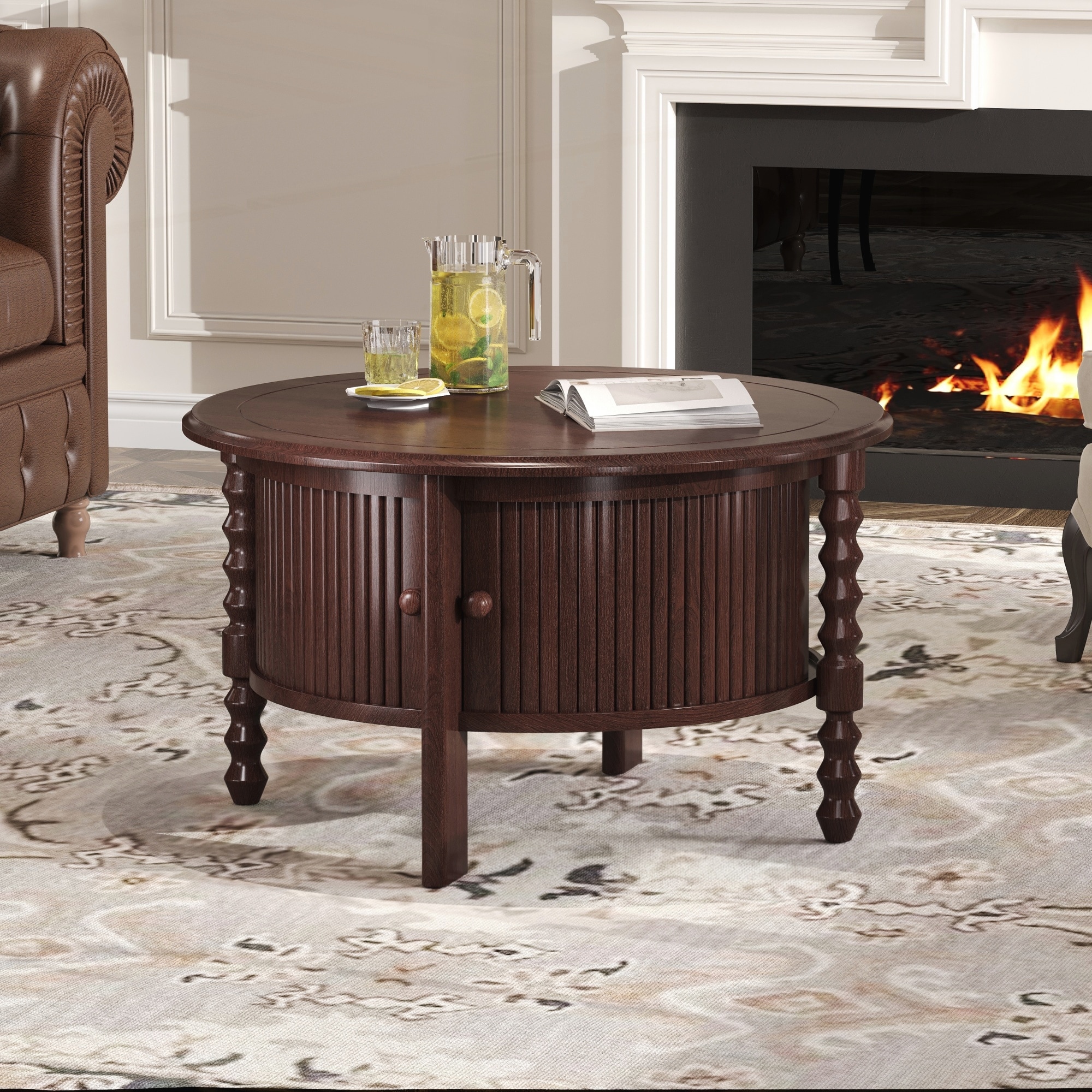 Vintage Round Coffee Table with Storage - Overstock - 42941191