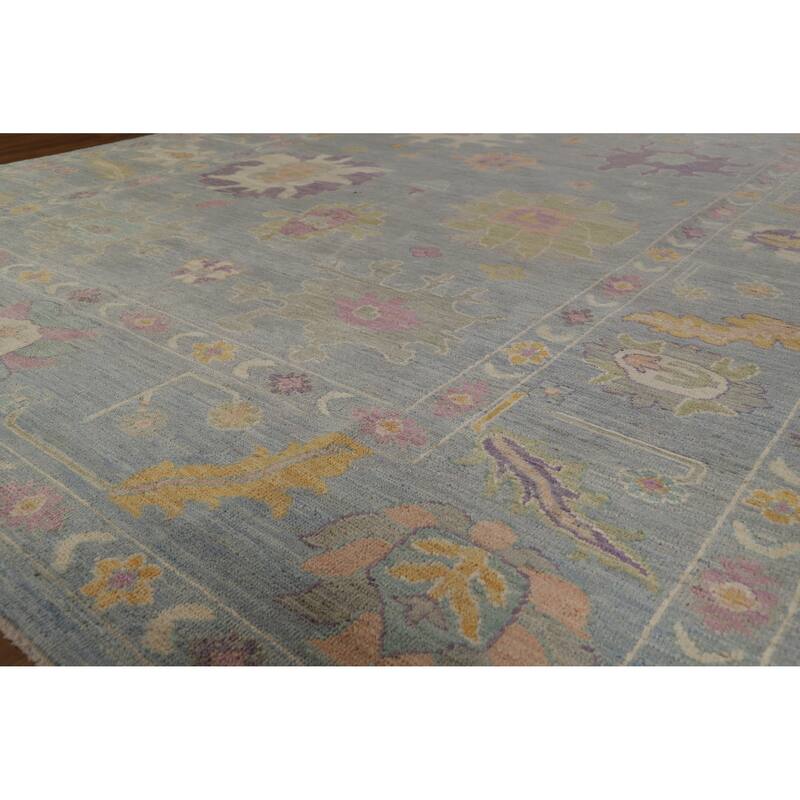 Hand Knotted Oriental 100% Wool Carpet Transitional All-Over Navy Blue & Blues Oushak Area Rug - 9' 11'' X 8' 2''