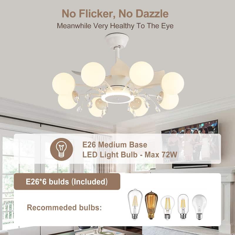 31in. Indoor Gold Modern Ceiling Fan with Light, Reversible Fandelier with Light Bulbs and Remote for Living Room