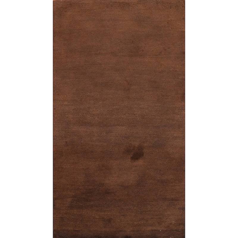 Hand Knotted Oriental 100% Wool Carpet Modern Solid Brown Gabbeh Runner Rug - 4' 7'' X 2' 4''