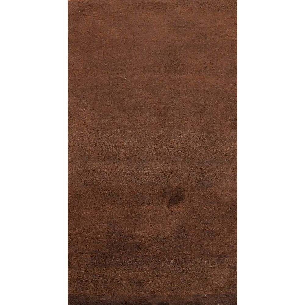 Hand Knotted Oriental 100% Wool Carpet Modern Solid Brown Gabbeh Runner Rug - 4' 7'' X 2' 4''
