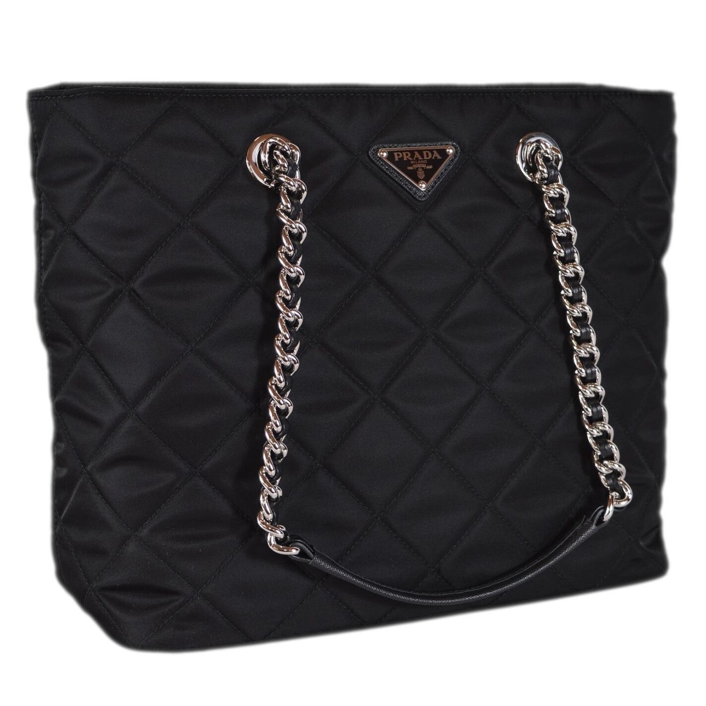 Prada Black 1bg017 Tessuto Quilted Nylon Chain Strap Purse Tote