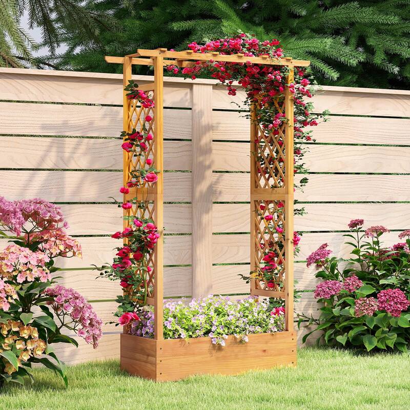 Costway 1/2 PCS 70” Wooden Raised Garden Bed with Lattice Trellis,