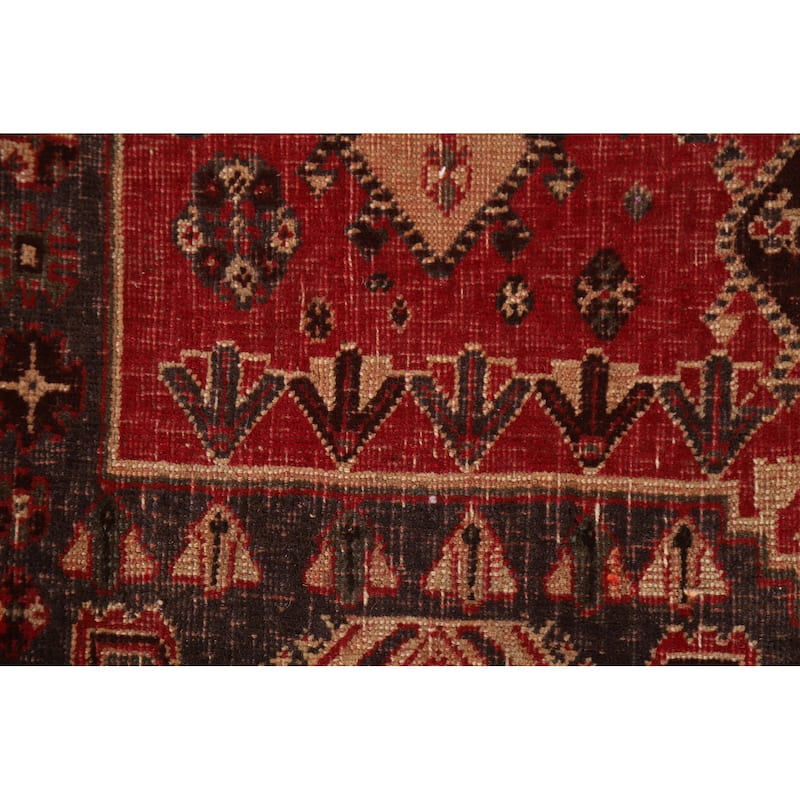 Red Shiraz Persian Antique Area Rug Handmade Wool Carpet - 3'11"x 7'6"