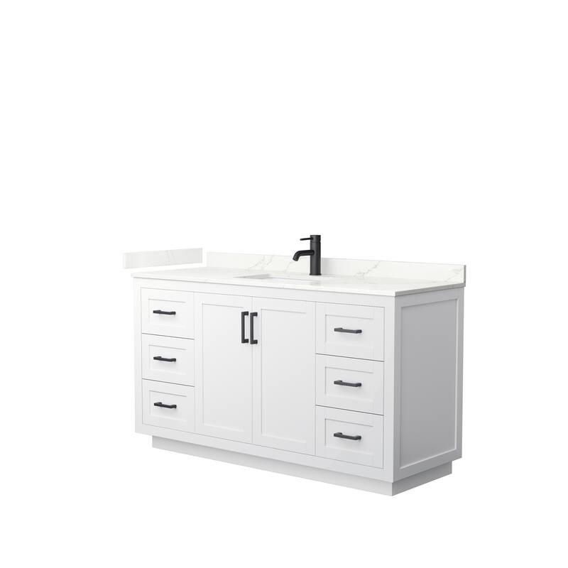 Miranda 60-inch Single Vanity, Quartz Top - White, Black Trim, Giotto Quartz Top