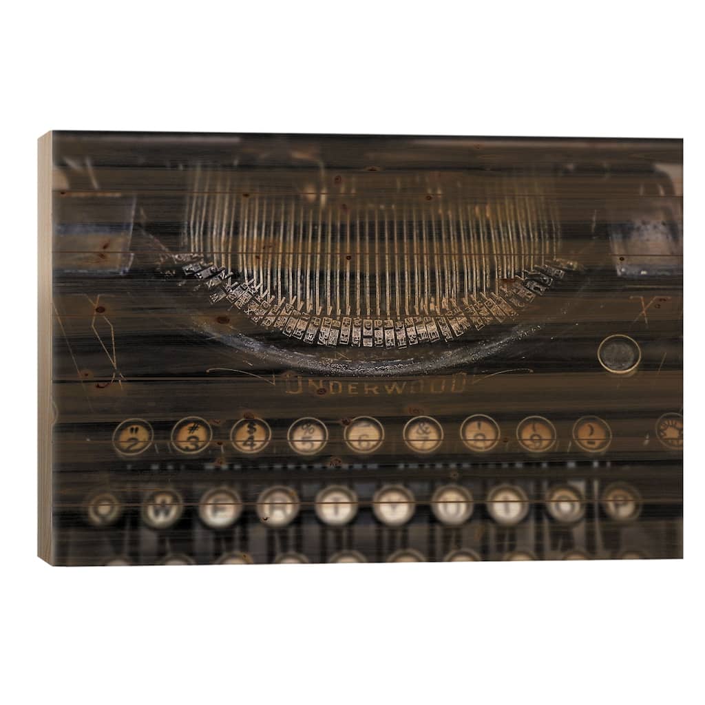 Vintage Typewriter Print On Wood by Debbra Obertanec - Multi-Color