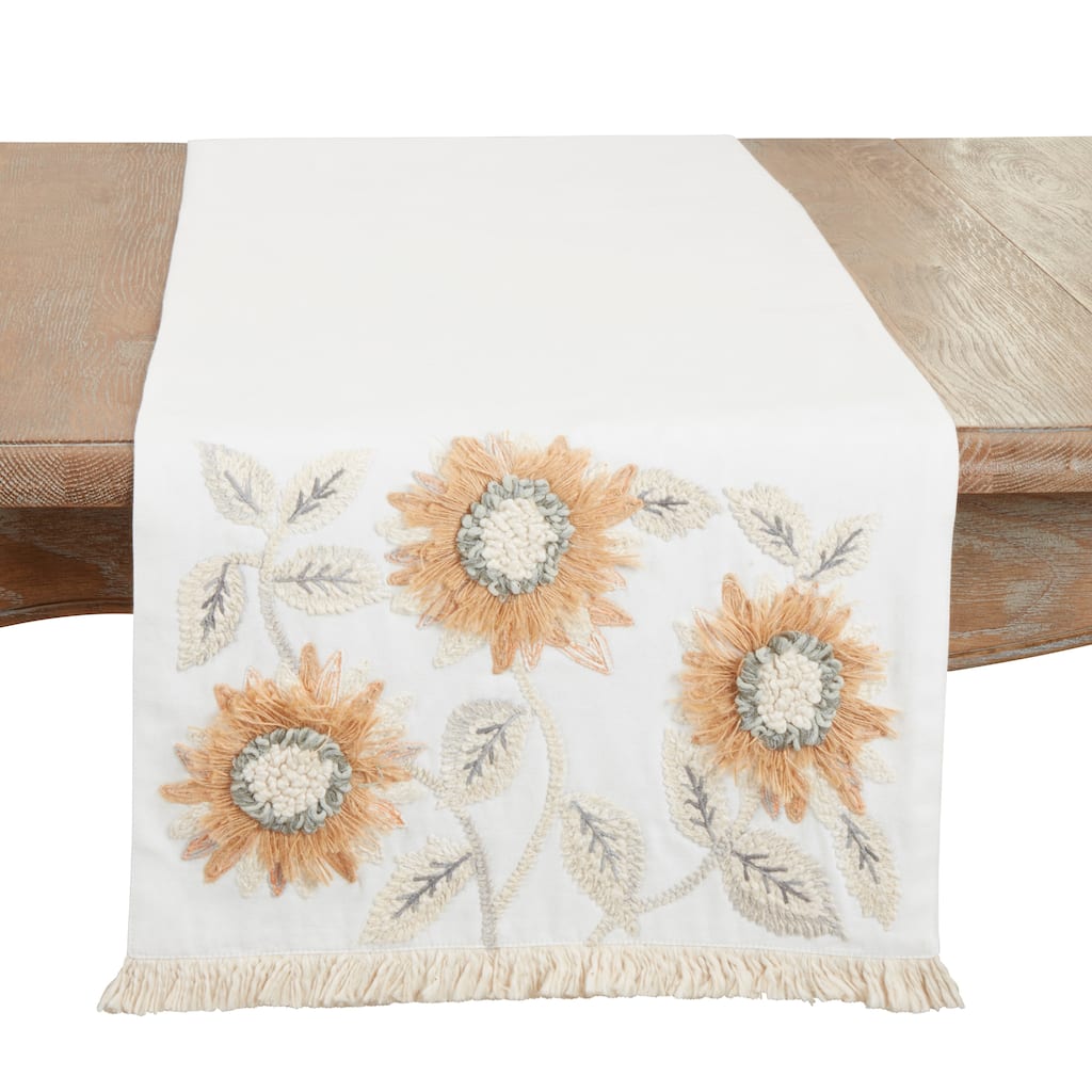 Enchanting Sunflower Embroidered Table Runner - 16"x72"