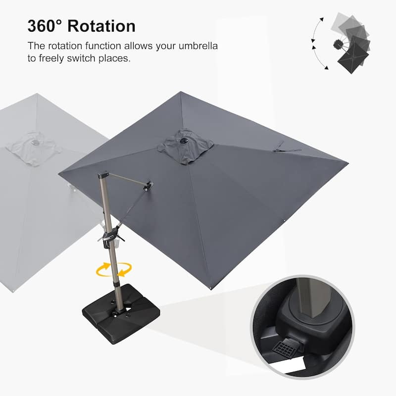PURPLE LEAF Elegant Champagne-Gold Patio Cantilever Umbrella Adjustable Offset Umbrella With Base