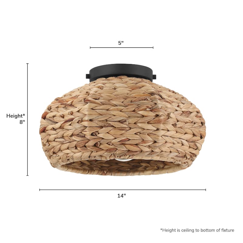 Hunter Cambria 14" Boho Seagrass Flush Mount Ceiling Light - Kitchen, Bedroom, Entryway - Transitional, Coastal