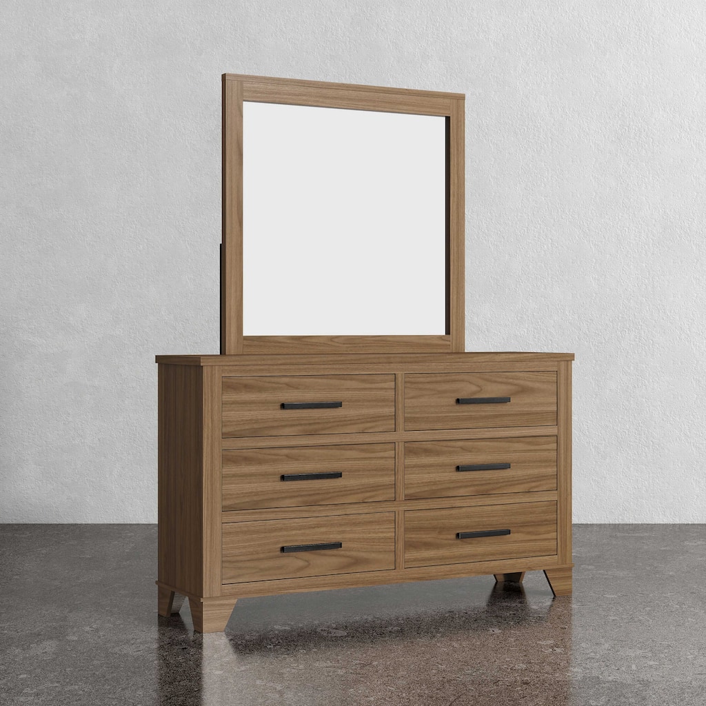 Furniture of America Nyess Modern 2-Piece Chestnut Brown Wood 6-Drawer Dresser and Mirror Set