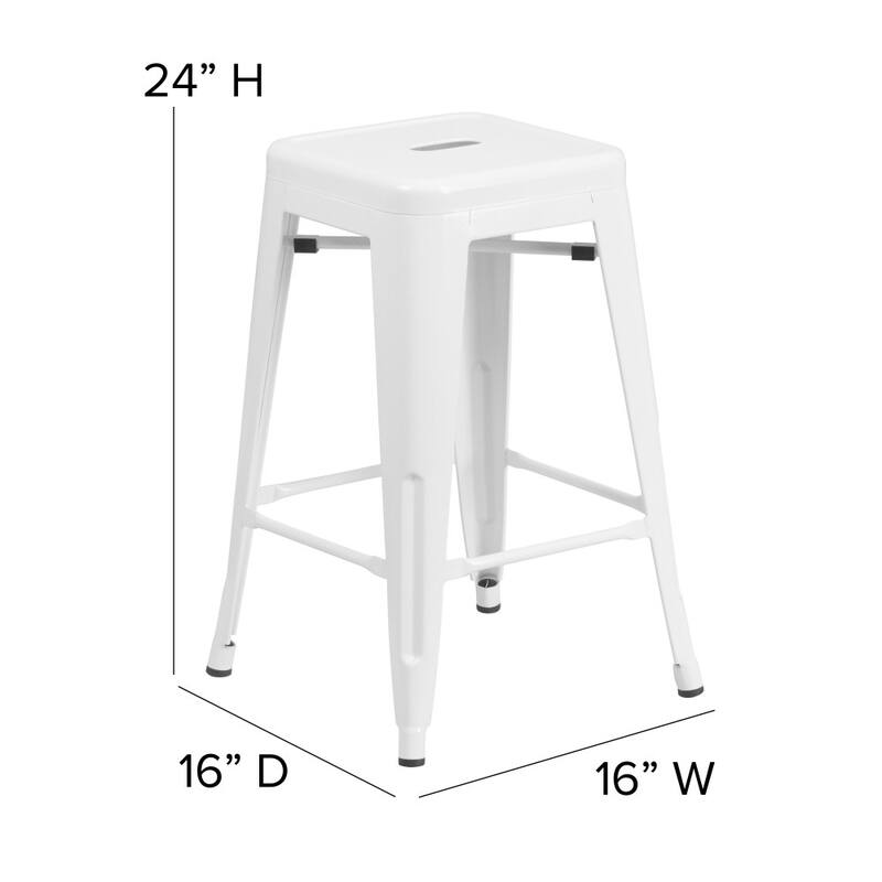 24" High Backless Metal Indoor-Outdoor Counter Height Stool w/Square Seat