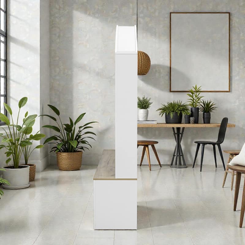 Modern Hall Tree Entryway Wardrobe with Shoe Storage. Coat Hooks. Shelves. Cabinets. USB LED Light