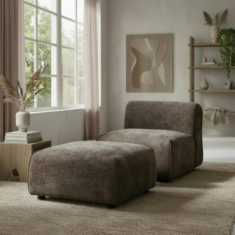 Christopher Knight Home - Marcella Modern 2-Piece Set Plush Upholstered Curved Padded Back Accent Chair and Footrest Ottoman - Brown