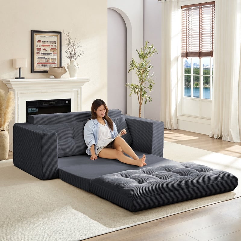 Mixoy 71'' 2-in-1 Convertible Futon Loveseat Sofa Bed,Corded Fabric Foldable Tufted Buttons 2-Seater Sleeper Sofa
