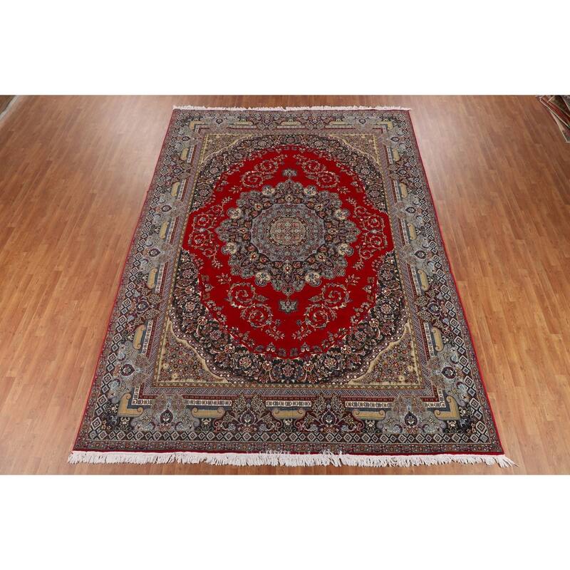 Floral Red Kashan Turkish Rug Machine-Made Oriental Carpet - 9'7" x 13'1"