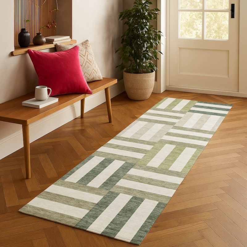 Machine Washable Indoor/ Outdoor Modern Hatch Chantille Rug