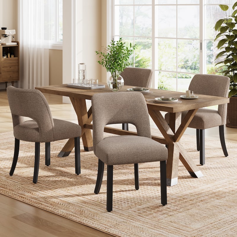 Set of 2/4/6 Modern Fabric Upholstered Dining Room Chair Kitchen Chairs with Wood legs - Set of 4 - Brown
