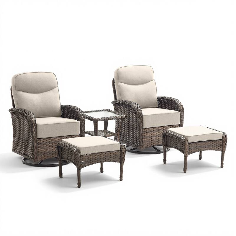 Pocassy Outdoor Wicker Patio Sofa with Swivel Chair Ottoman Sets
