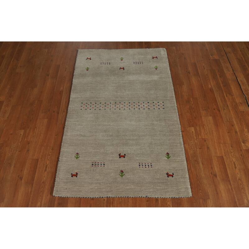 Hand Knotted Oriental 100% Wool Carpet Tribal Animal Pictorial Green Gabbeh Area Rug - 4' 10'' X 3' 0''