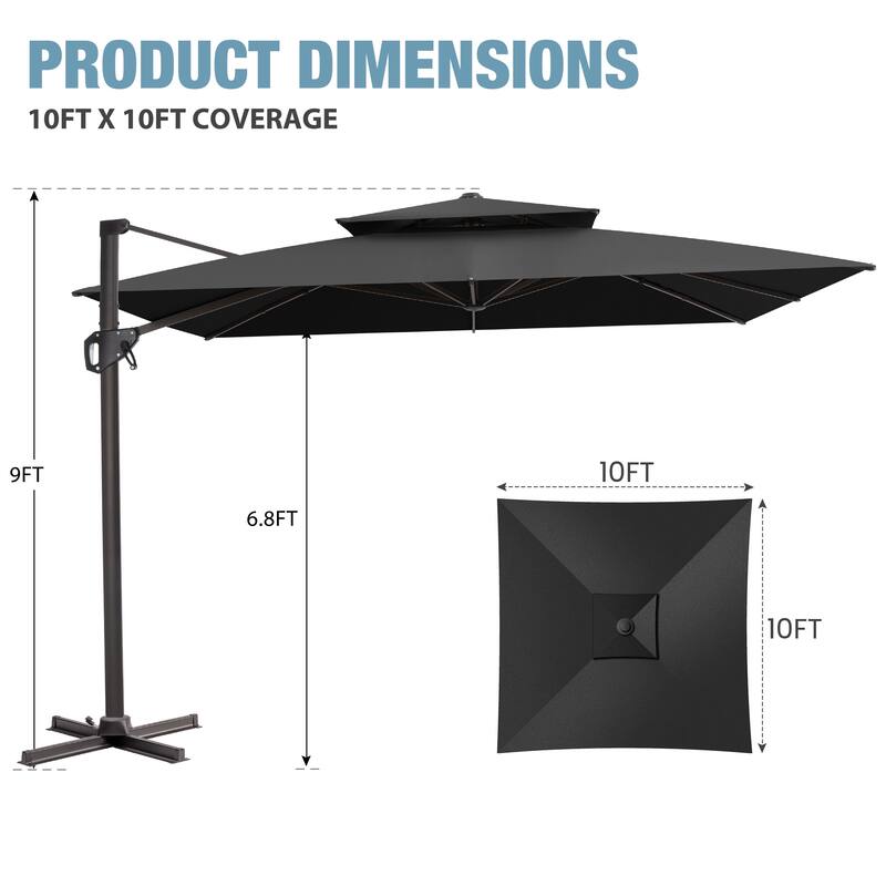 VredHom 10 X 10 ft Square Patio Cantilever-Offset Umbrella