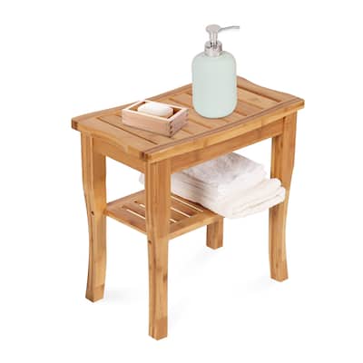 Kinsunny Bamboo Shower Bench Spa Bath Shower Stool With Shelf Shower Bath Seats