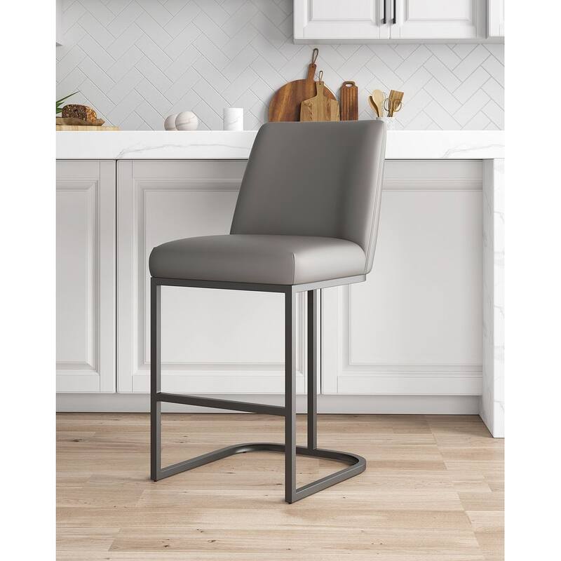 Manhattan Comfort Serena Modern Faux Leather Upholstered Counter Barstool - Single - Grey - Counter Height