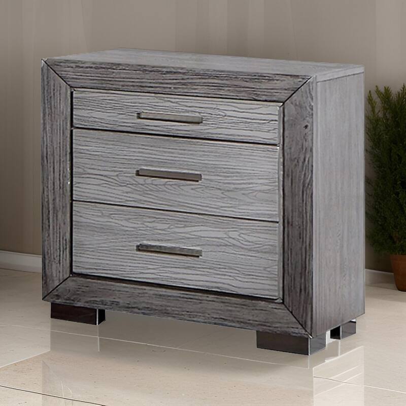 Brushed Gray/Chrome 3 Drawer 26 in. W Nightstand with Inbuilt Charging USB Port