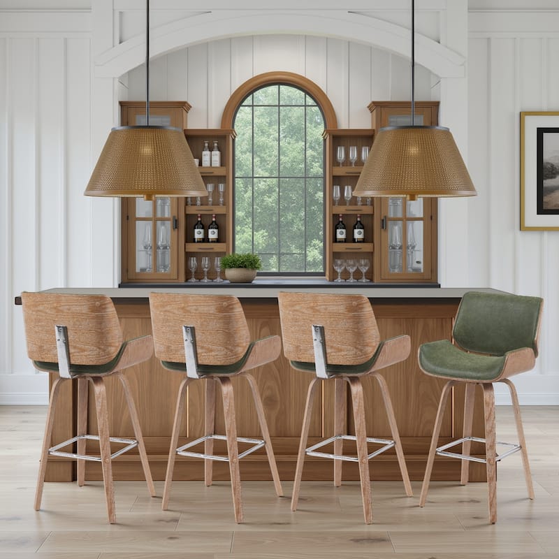 Tyler Mid-Century Swivel Bar Stool, Upholstered Counter Height Chair with Bentwood Legs