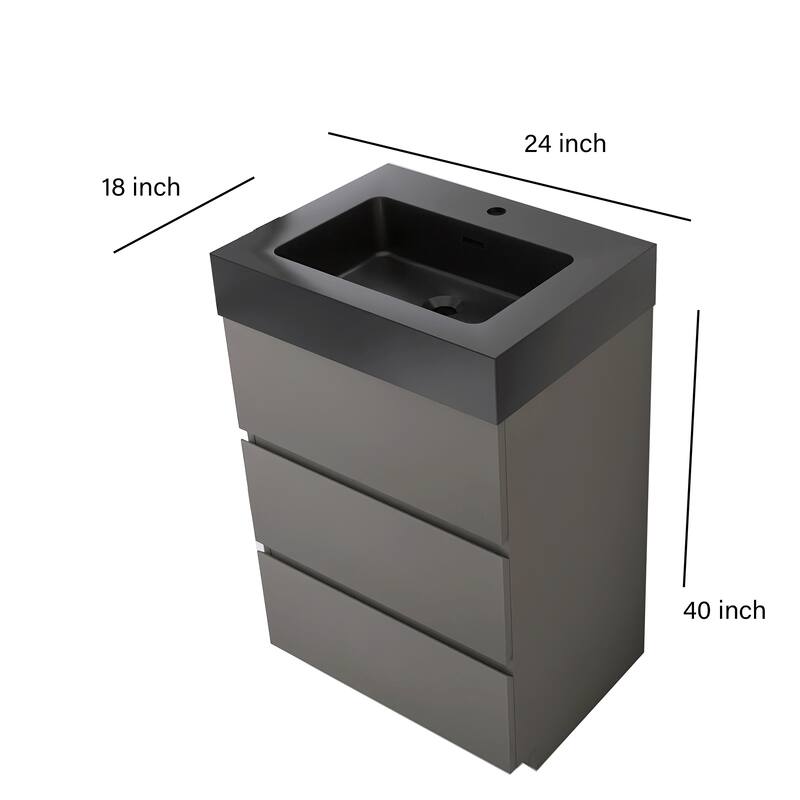 Freestanding Bathroom Vanity with Black Solid Surface Top