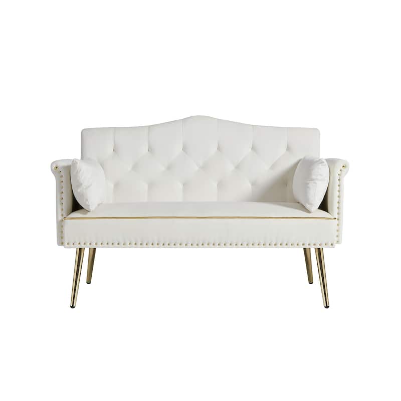 Velvet Loveseat Tufted Couch with 2 Pillow Upholstered Deep Seat Sofa Rivet Arm Lounge Couch Living Room 2 Seater Couch