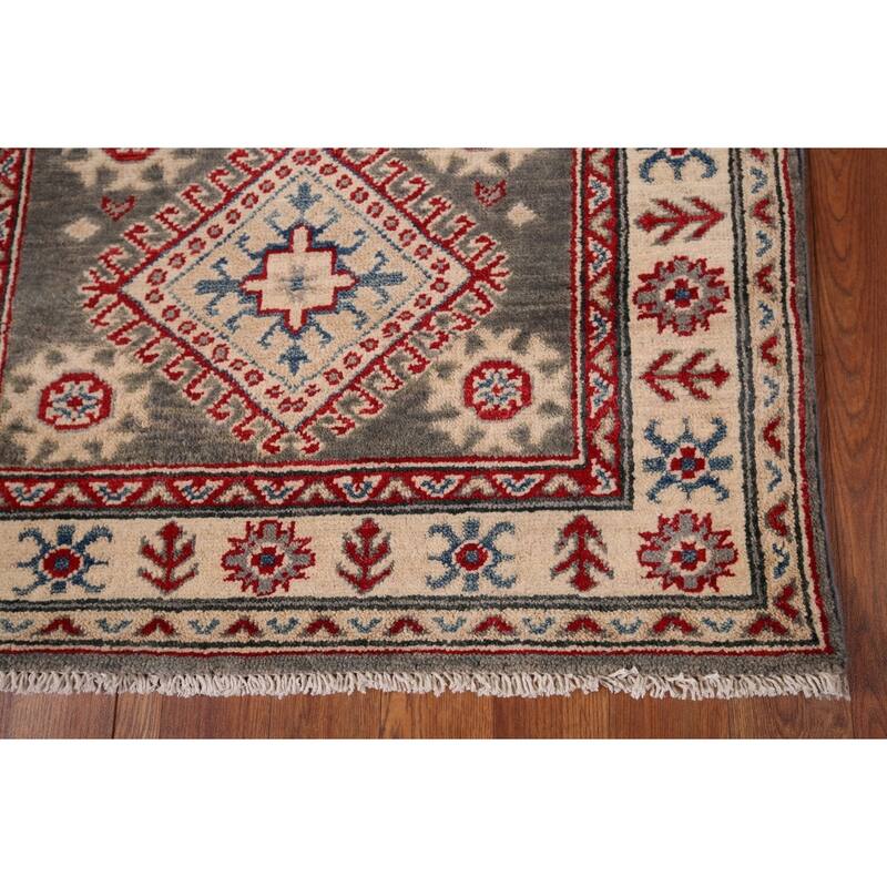 Gray Kazak Runner Rug Hand-Knotted Wool Carpet - 2'8" x 16'3"