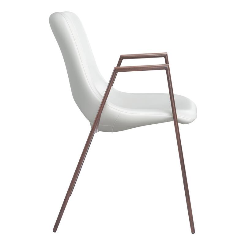 HomeRoots Set of Two White and Brown Upholstered Faux Leather Open Back Dining Arm Chairs