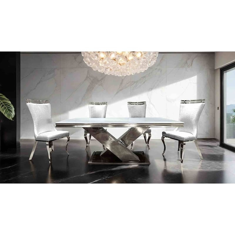 Glam Silver Finish Upholstered Side Chairs Set