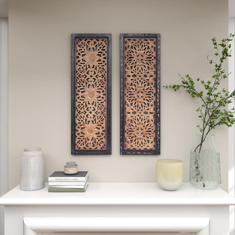 Brown MDF Traditional Wall Decor Ornamental (Set of 2)