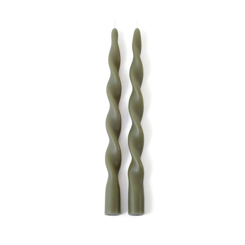Lumière Twist Formal Taper Candles, Set of 12 - Holiday Table Décor - Dried Sage - 12"