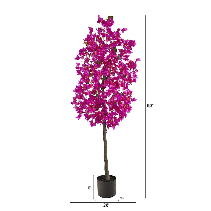 5' Purple Bougainvillea Artificial Potted Tree with Black Pot