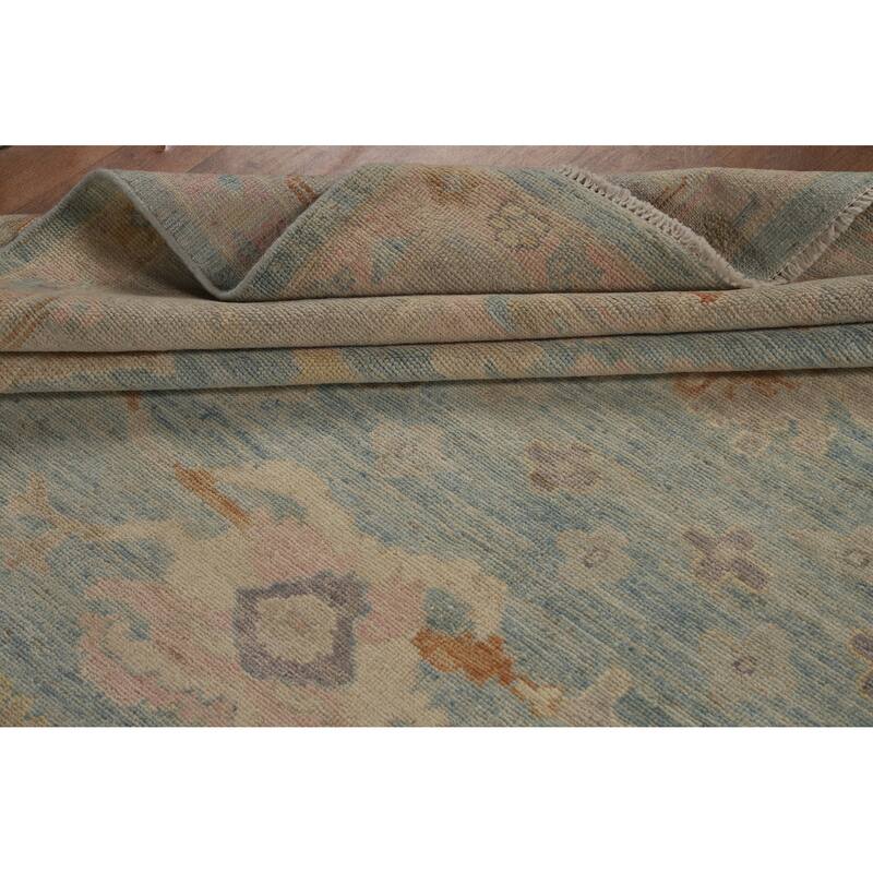Vegetable Dye Blue Floral Oushak Turkish Area Rug Handmade Wool Carpet - 8'3"x 9'8"